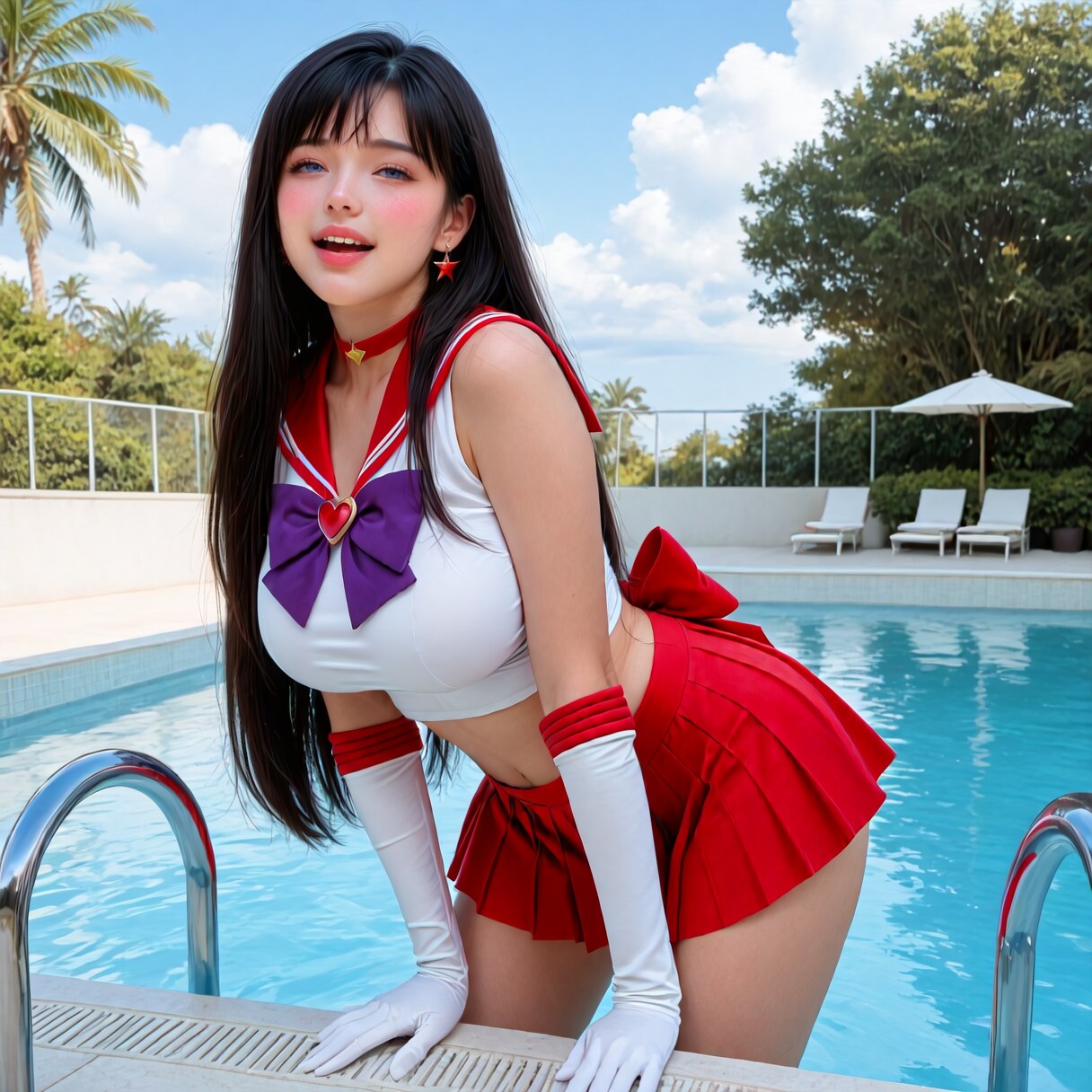 今日は天気がいいのでプールで撮影です。