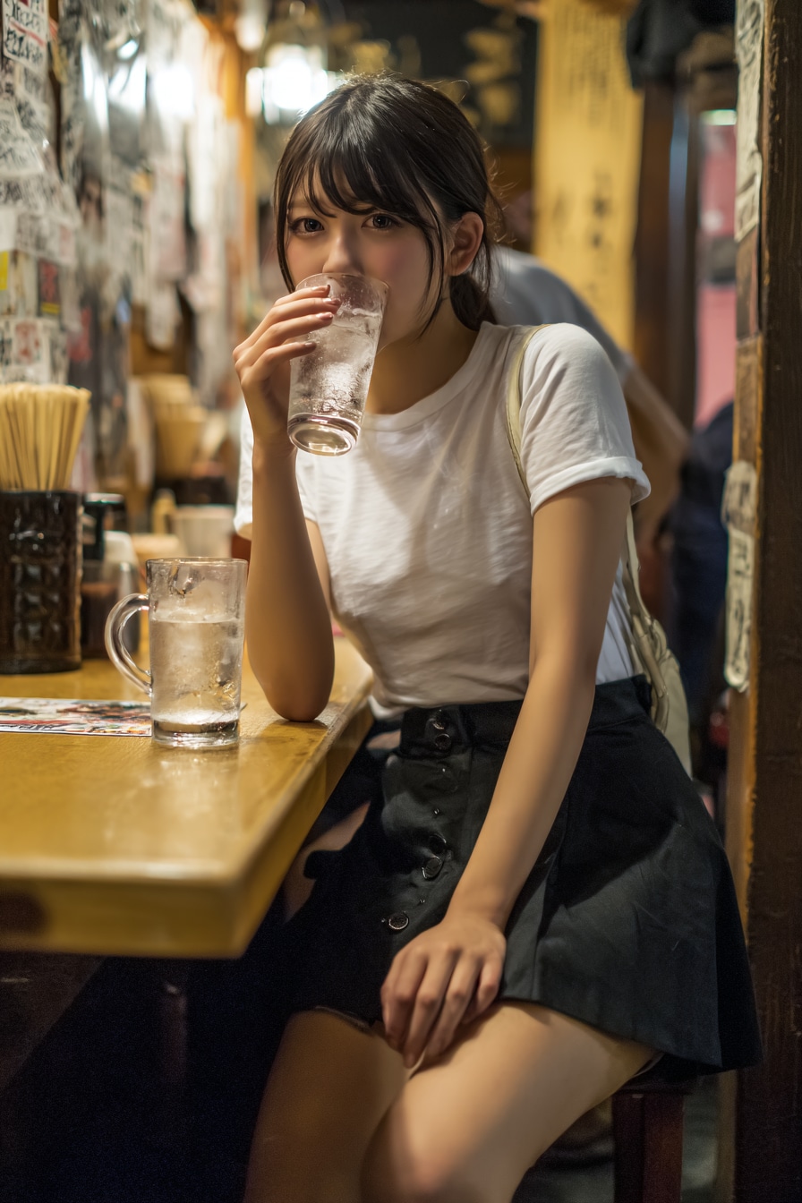 忘年会の居酒屋でエロい女子