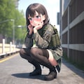しゃがんでいる軍服少女 2枚目