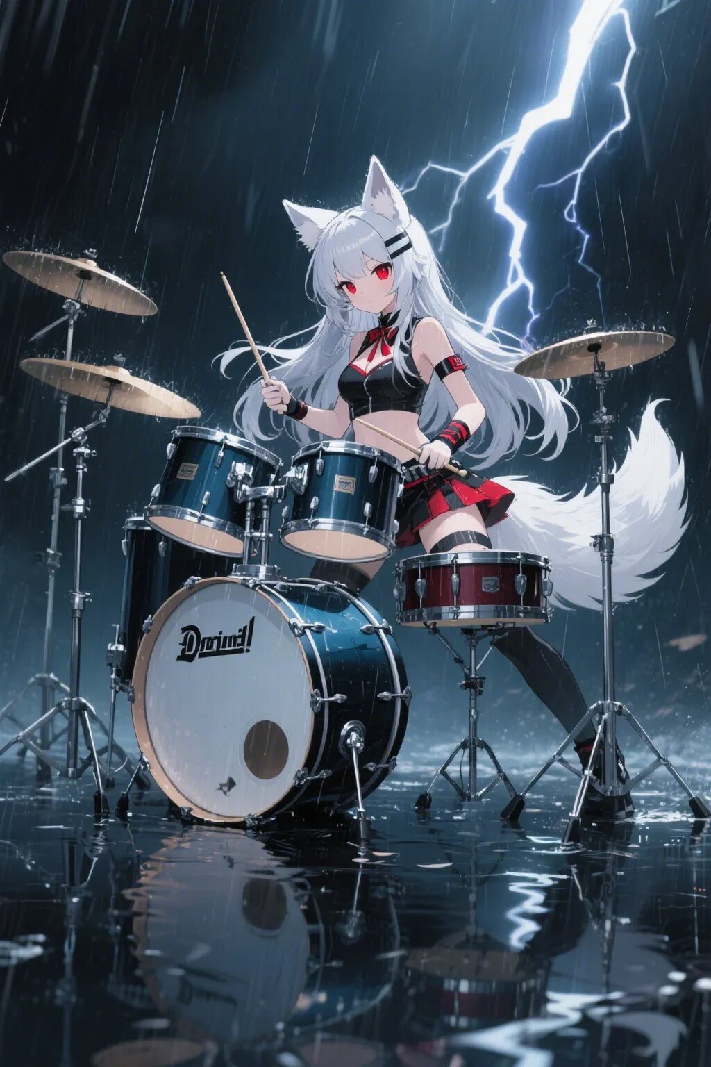 雨が降る中ゲリラライブをするポンコII