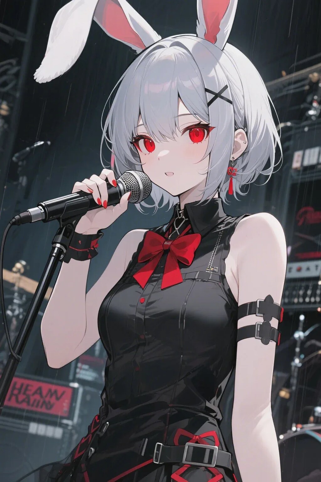 雨が降る中ゲリラライブをするポンコII