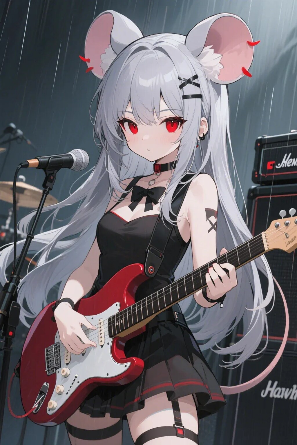 雨が降る中ゲリラライブをするポンコII