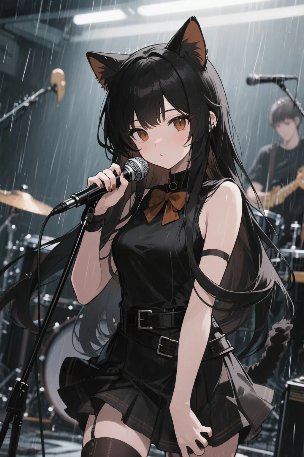 雨が降る中ゲリラライブをするポンコII