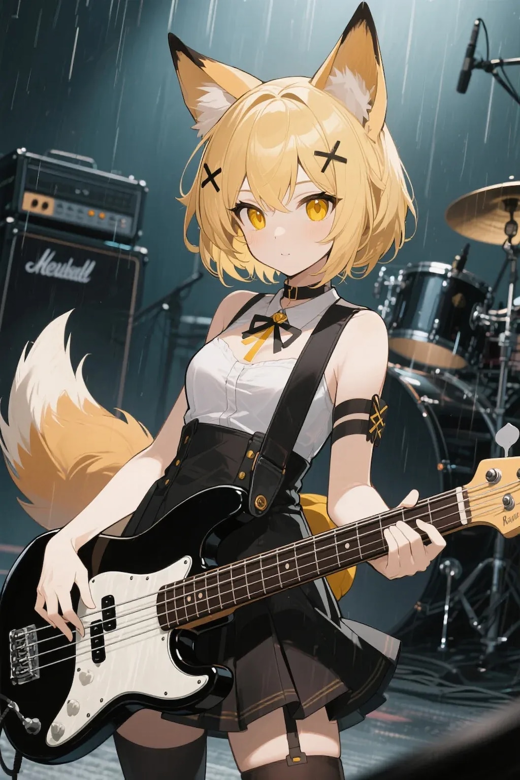 雨が降る中ゲリラライブをするポンコII