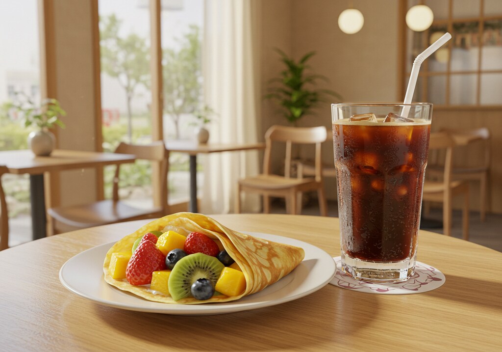 デザートのクレープとアイス珈琲