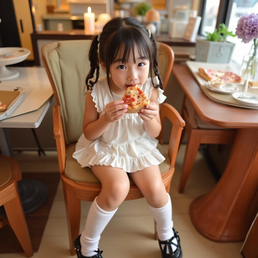 ピザを食べる少女
