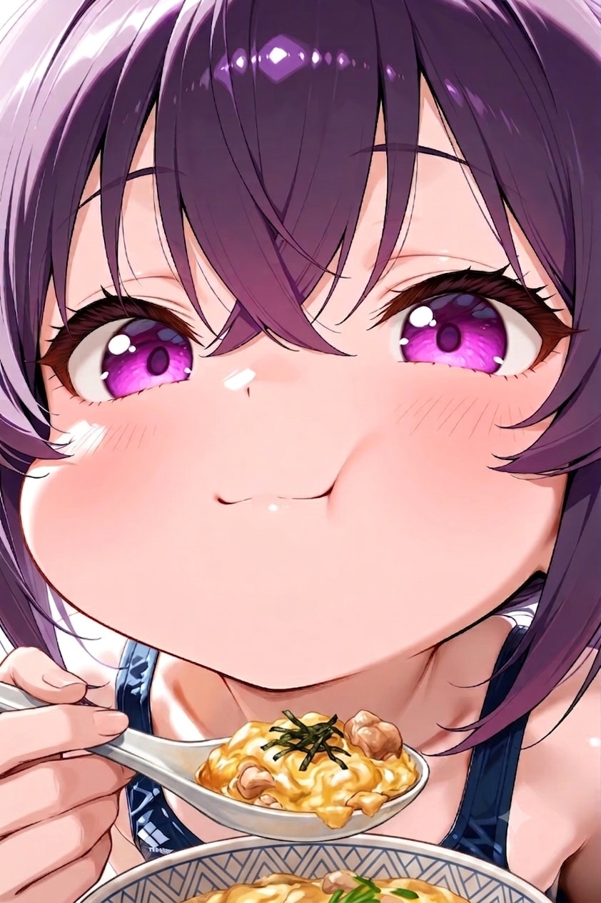 親子丼を食べるクノイチ