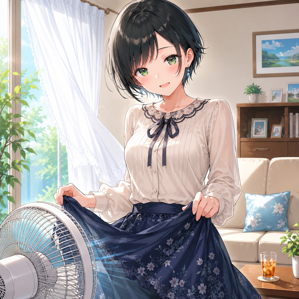 扇風機の風に当たる藍音ちゃん