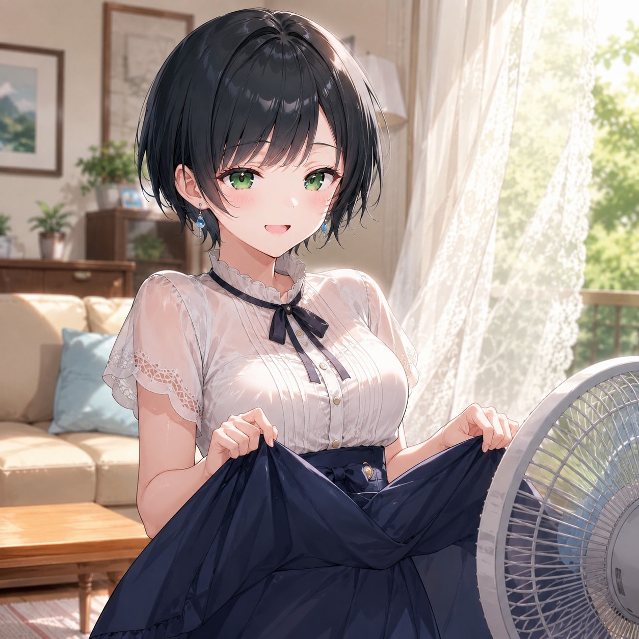 扇風機の風に当たる藍音ちゃん