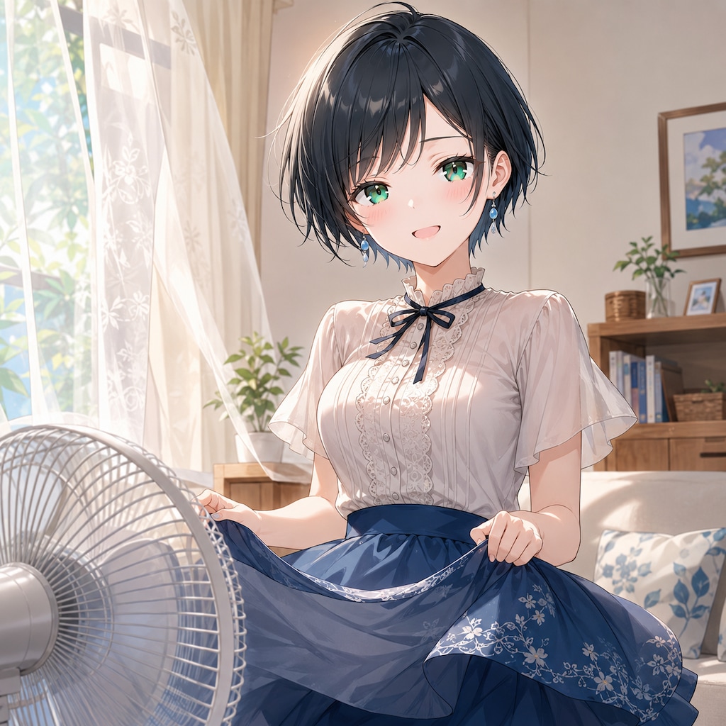 扇風機の風に当たる藍音ちゃん