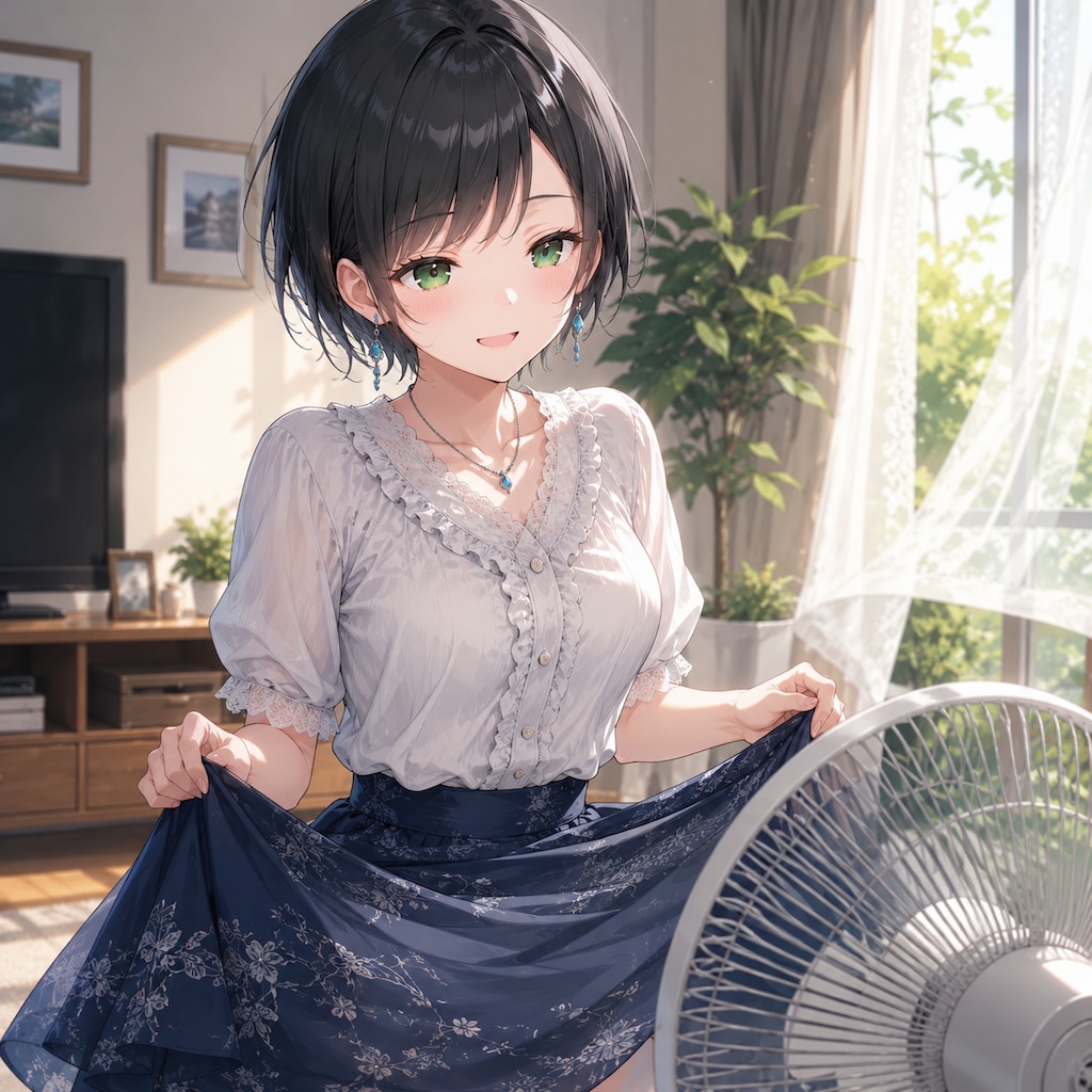 扇風機の風に当たる藍音ちゃん