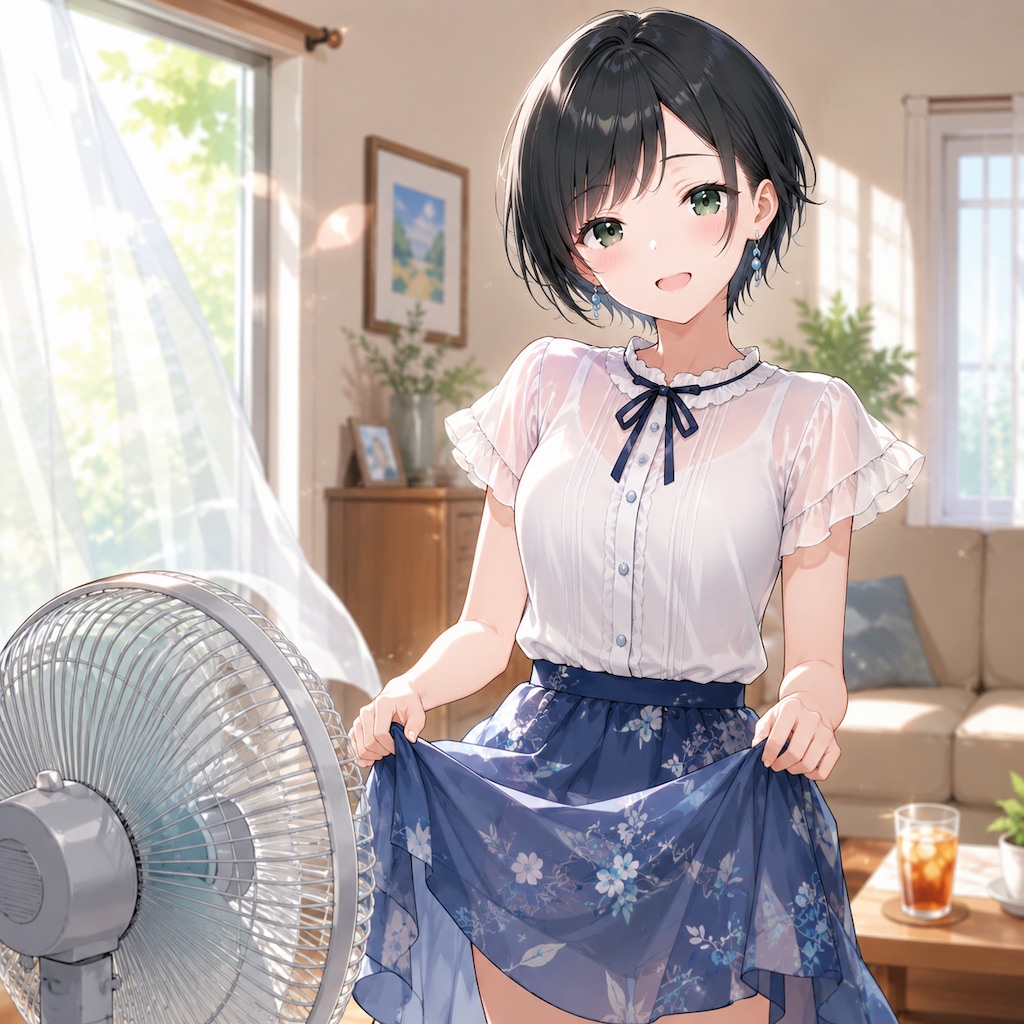 扇風機の風に当たる藍音ちゃん