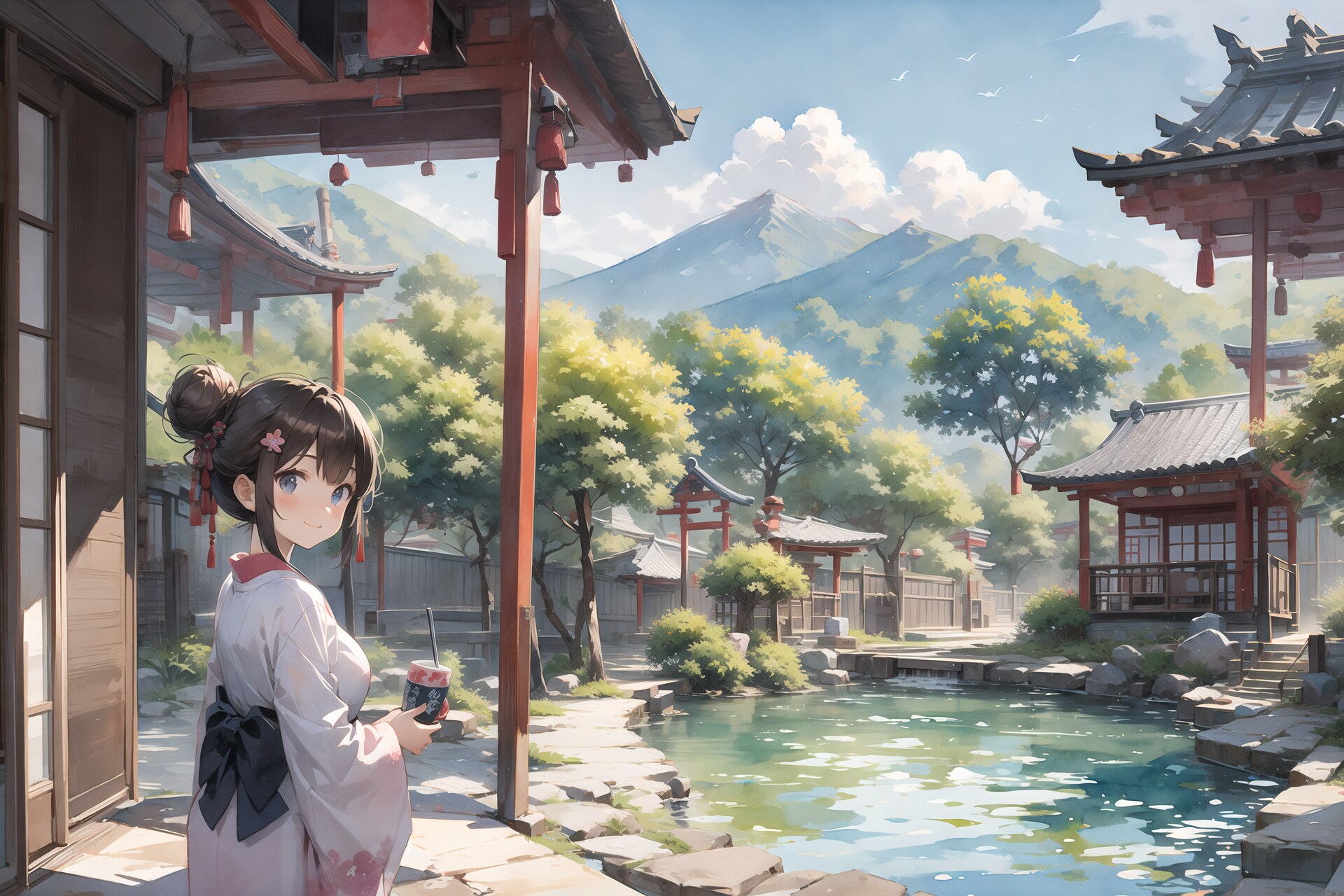 ひなびた温泉に来た少女