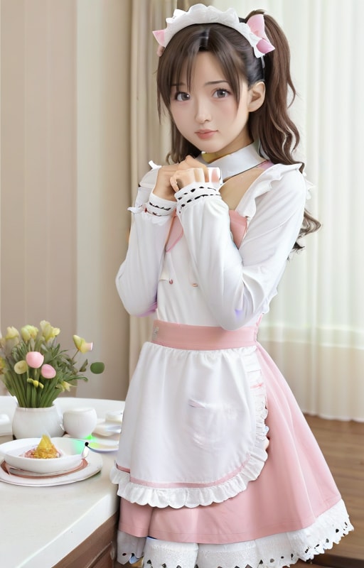ピンクのメイド女子