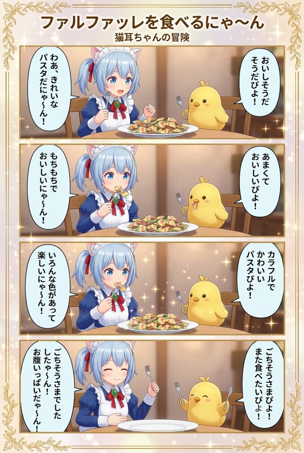 ファルファッレを食べるにゃ〜ん