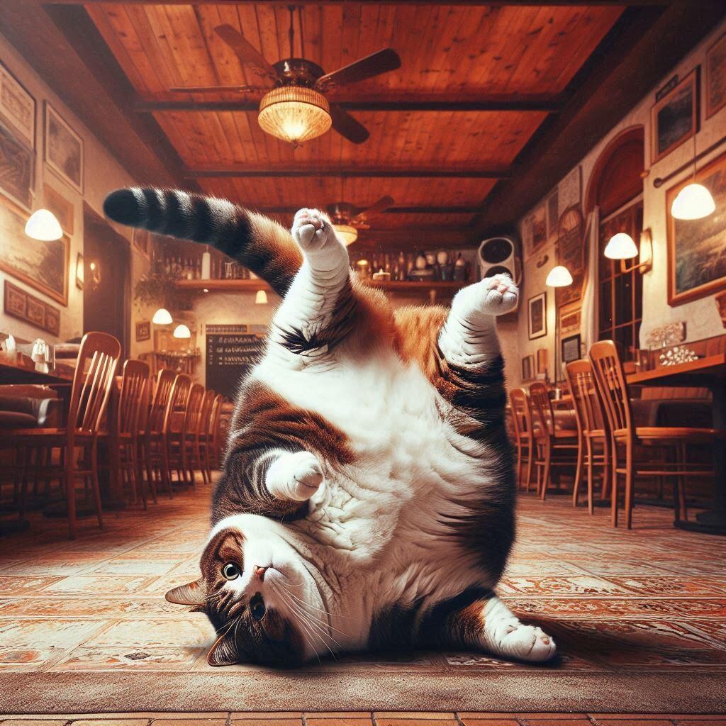 レストランの太っちょ猫