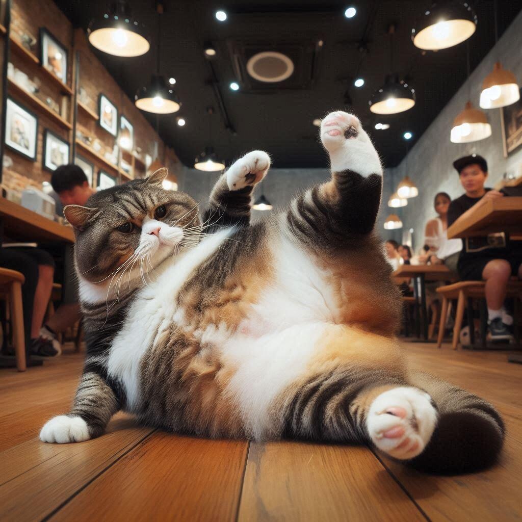 レストランの太っちょ猫