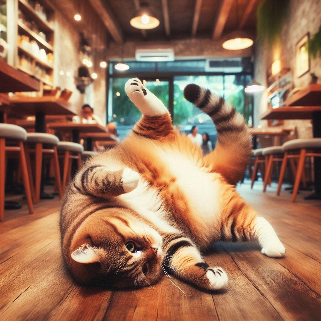 レストランの太っちょ猫