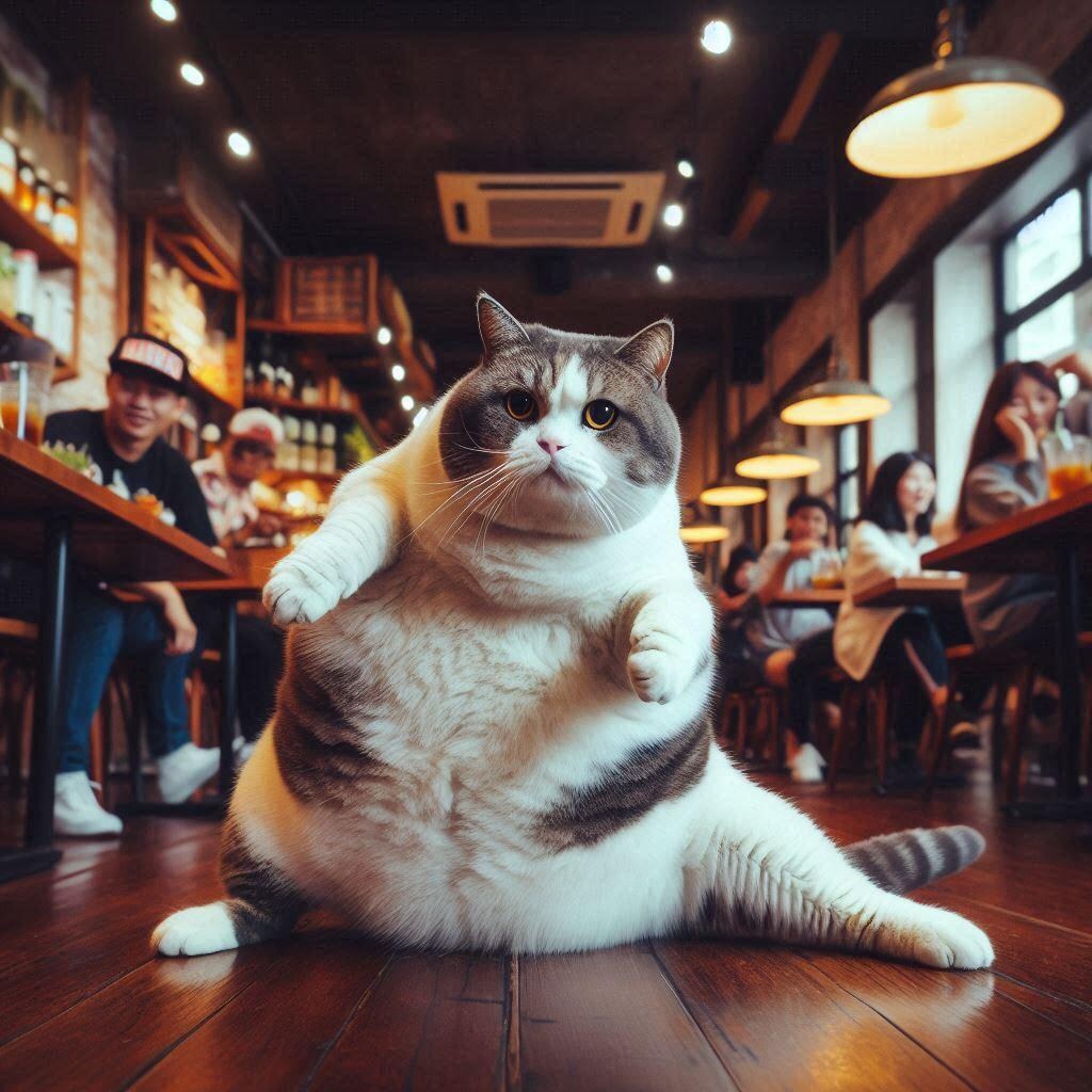 レストランの太っちょ猫