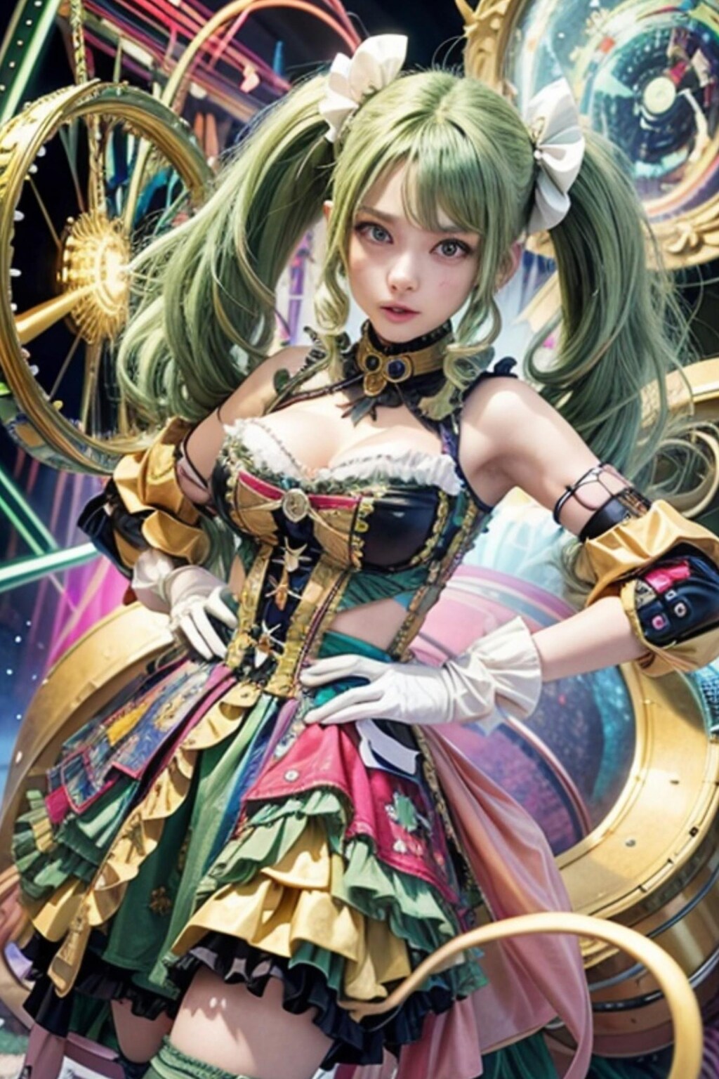 ドリルヘアーの緑髪の人