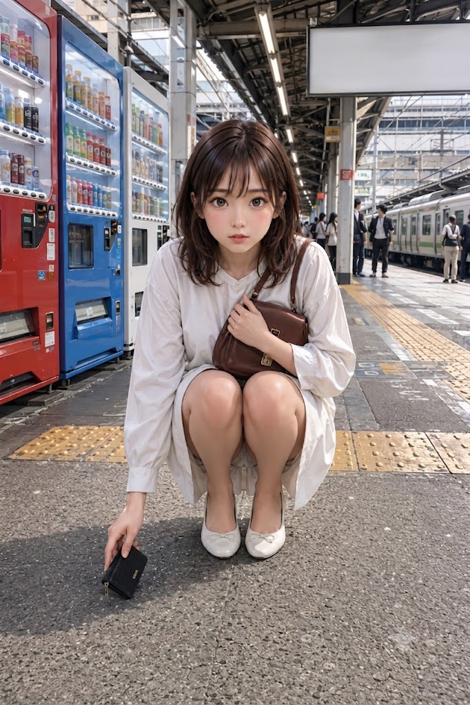 落としてしまった財布を拾ってくれる親切な女性