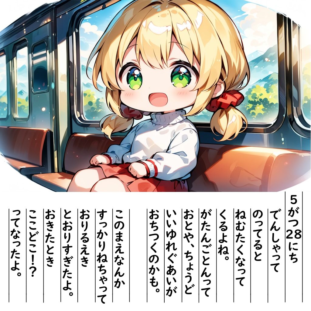 【絵日記】でんしゃのるとねむくなるです