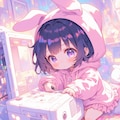 画像生成の為に白いPCを組み立てるかわいい黒髪のちびキャラ少女 4枚目