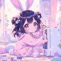 画像生成の為に白いPCを組み立てるかわいい黒髪のちびキャラ少女 5枚目