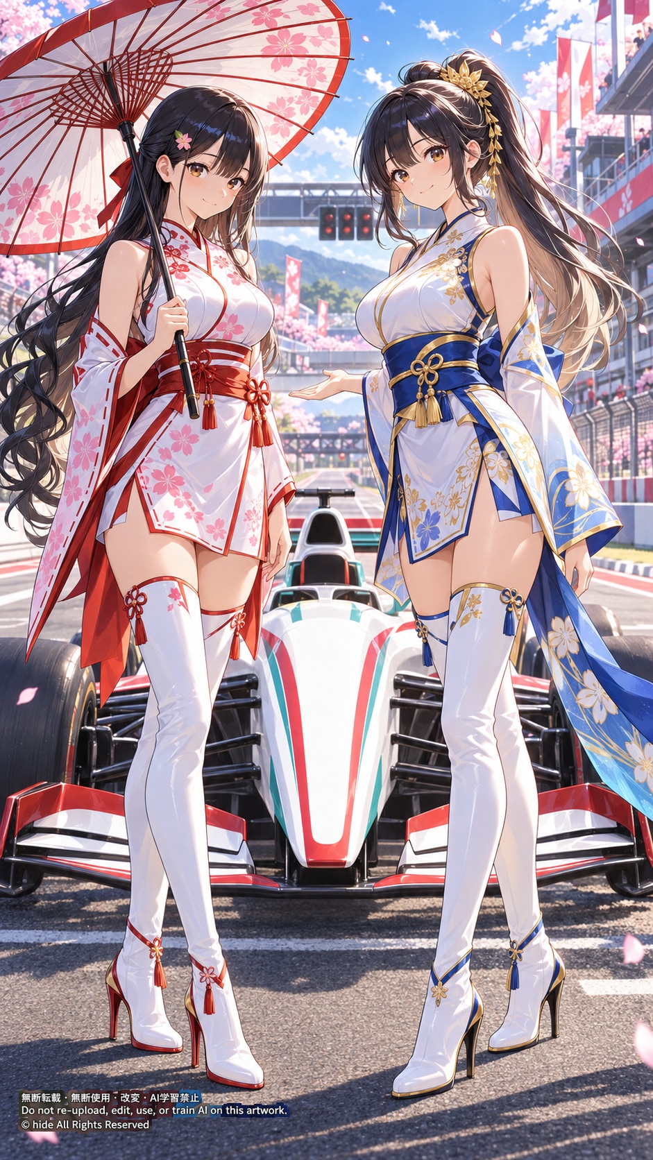 🏁 神楽さんとアマテラスさん、和風レースクイーンで | の人気AIイラスト・グラビア