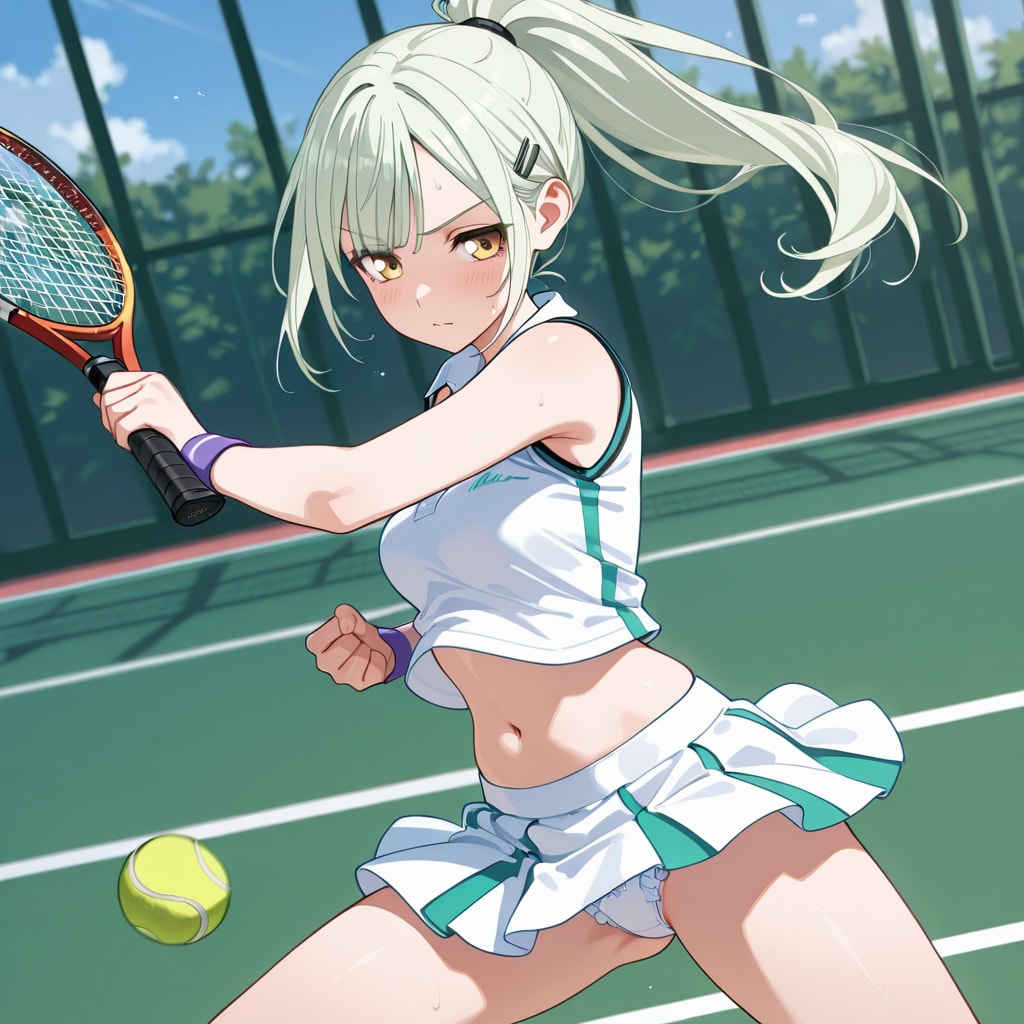 若葉睦がテニスでボールを打ち、色んなパンツを露出する（テニスユニフォーム/制服）