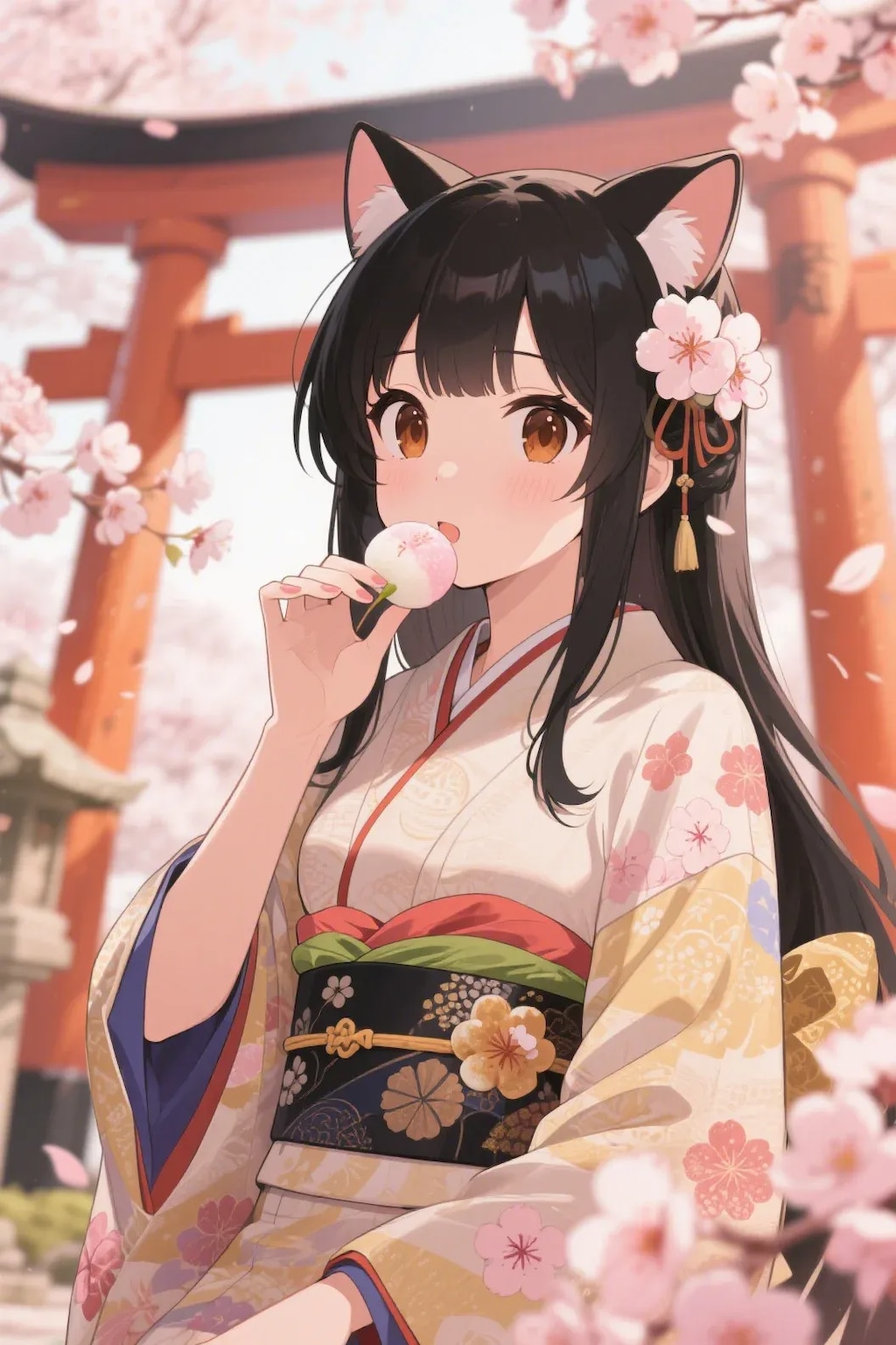 お餅を食べるさくらちゃん