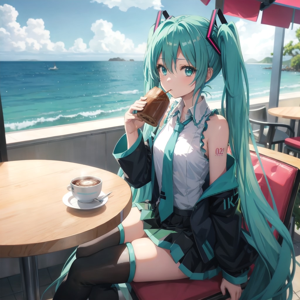 コーヒーを飲んでいるミクさん | の人気AIイラスト・グラビア