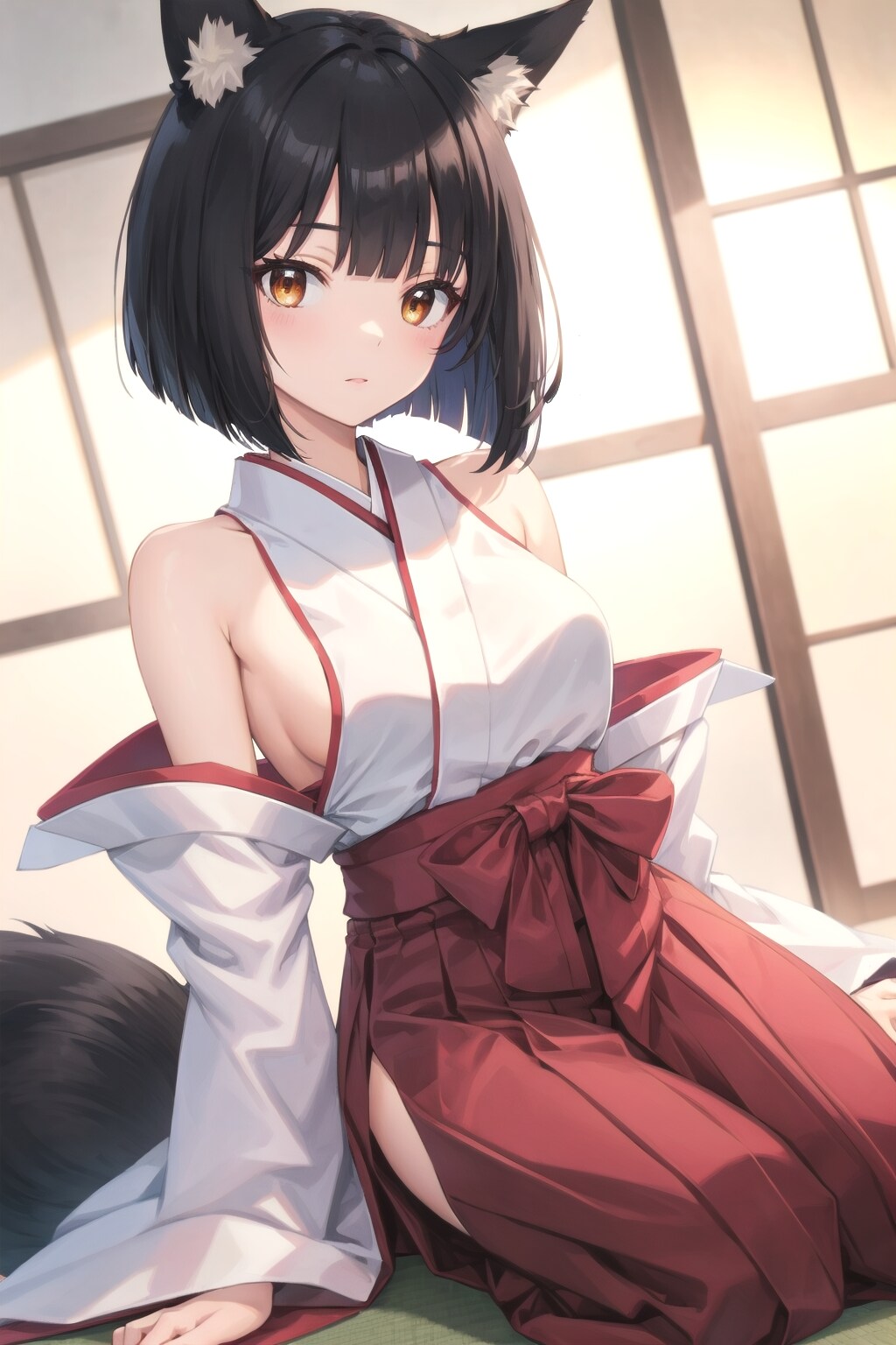 黒髪おかっぱの狐巫女さん(霊夢スタイル) | の人気AIイラスト・グラビア