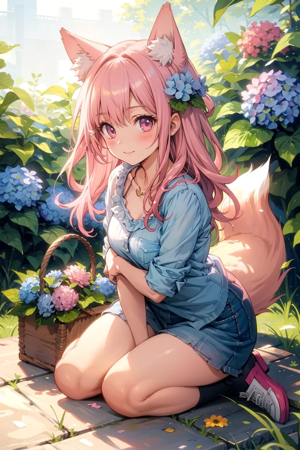 狐耳娘と紫陽花