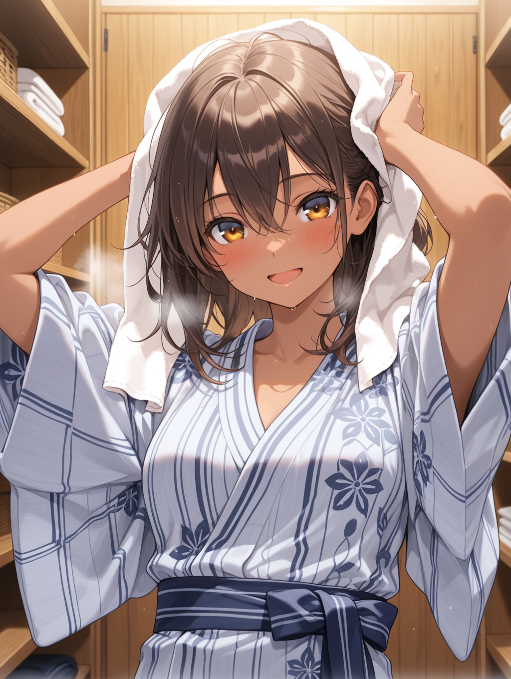 Boxcrab家の夏希ちゃん　温泉上がりに髪を乾かしている〇〇ちゃんシリーズ | の人気AIイラスト・グラビア