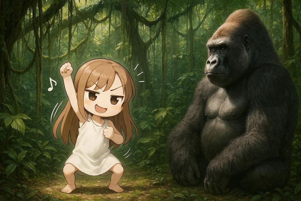 ジャングルのゴリラが出たり出なかったりしろ。出てきてください