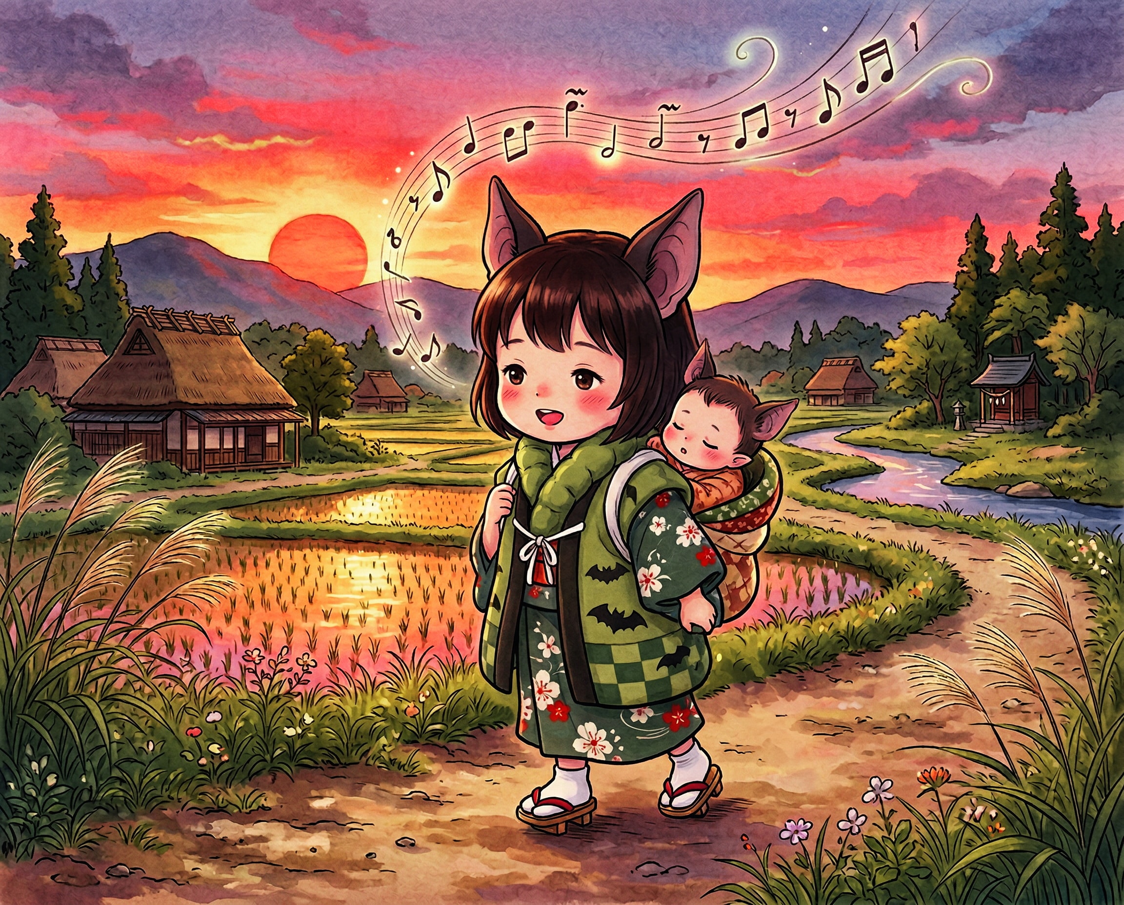 子守をするコウモリちゃん | の人気AIイラスト・グラビア