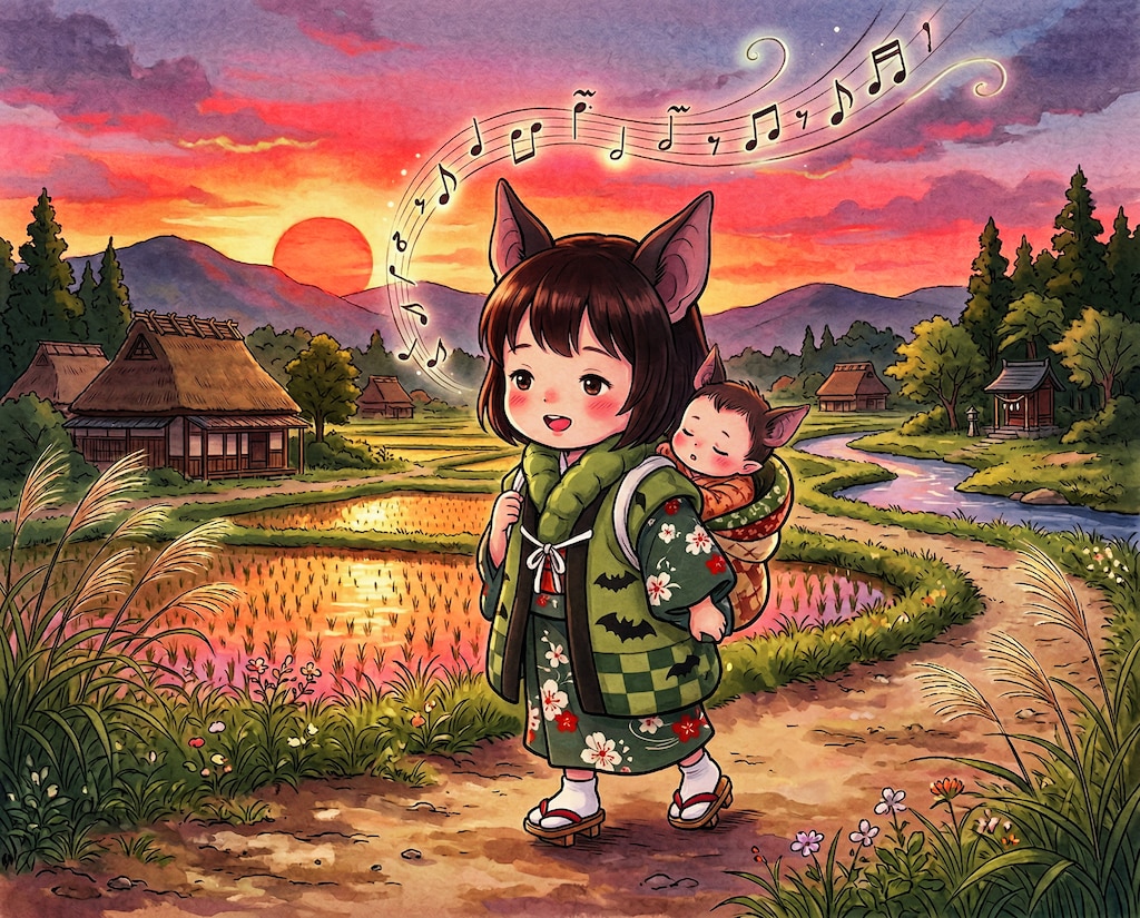 子守をするコウモリちゃん