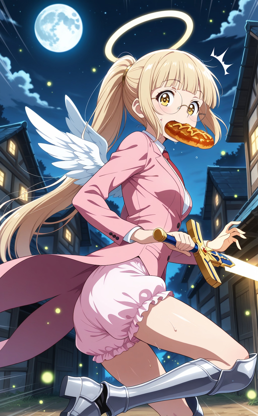 ポニテスーツ眼鏡にカレーパン咥えて月下を走るボスキャラバイトに遅刻しそうなアイドルになりたい天使