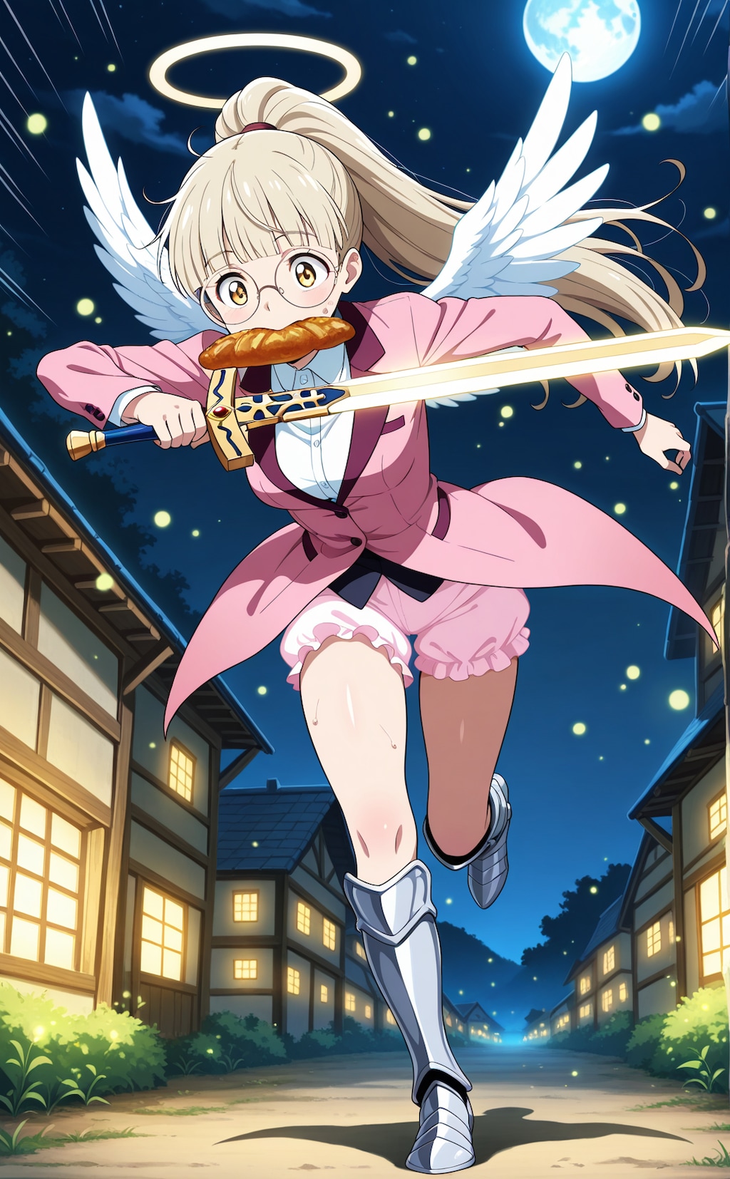 ポニテスーツ眼鏡にカレーパン咥えて月下を走るボスキャラバイトに遅刻しそうなアイドルになりたい天使