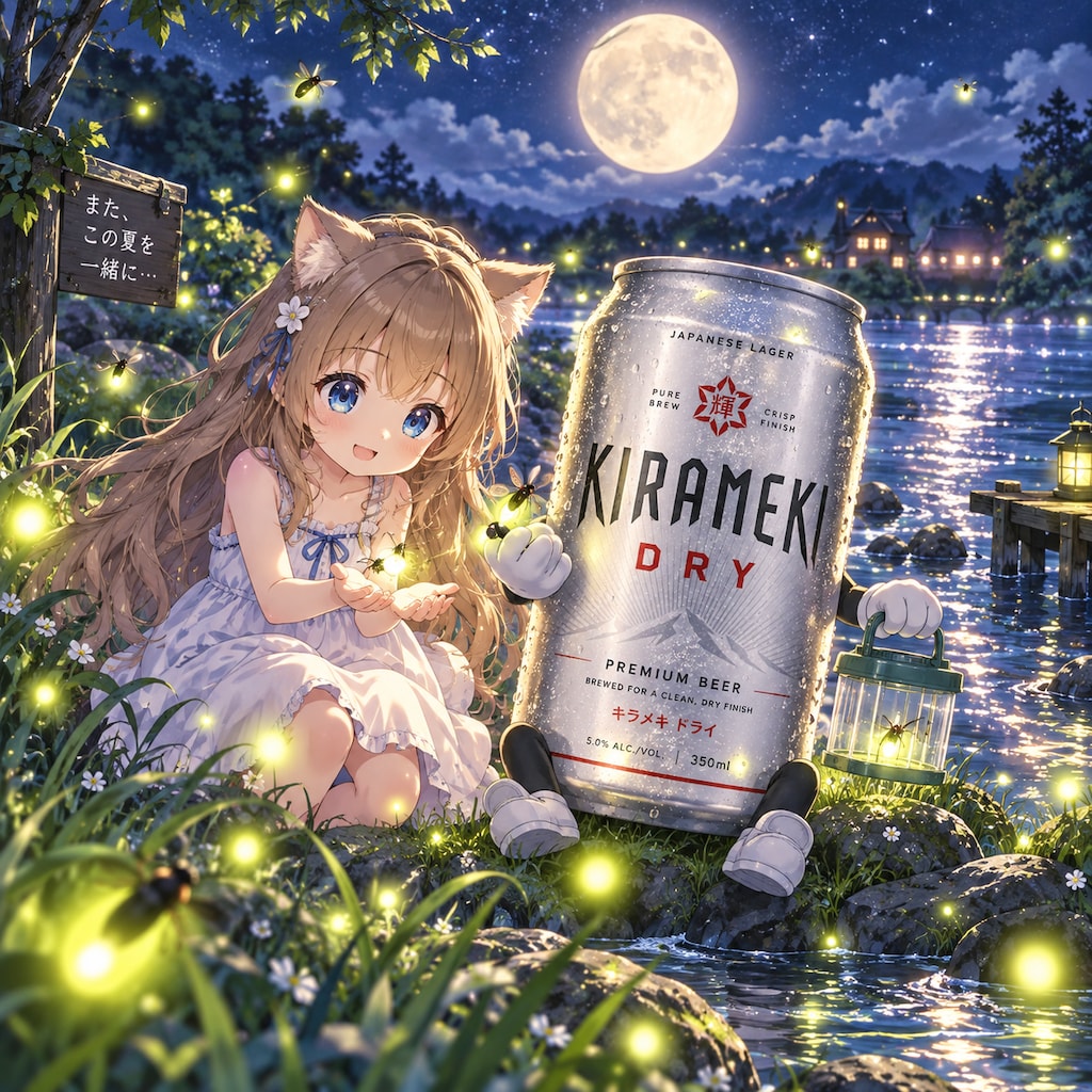 蛍と月と小さな女の子