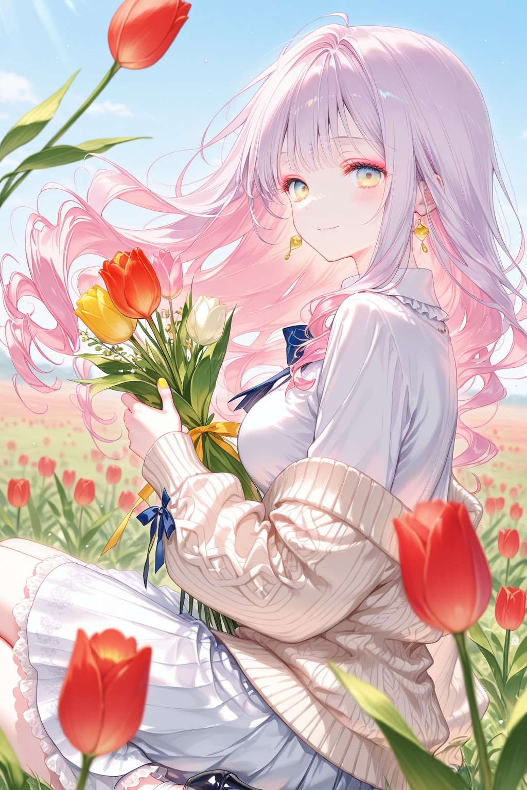 チューリップにのせる、淡色の想い | の人気AIイラスト・グラビア