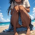 砂浜にしゃがんで佇む少女 5枚目