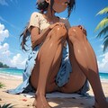 砂浜にしゃがんで佇む少女 6枚目