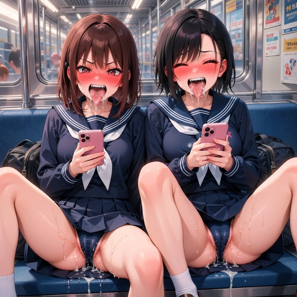 大好きなアイドルグループの動画を見ている迷惑JK×2