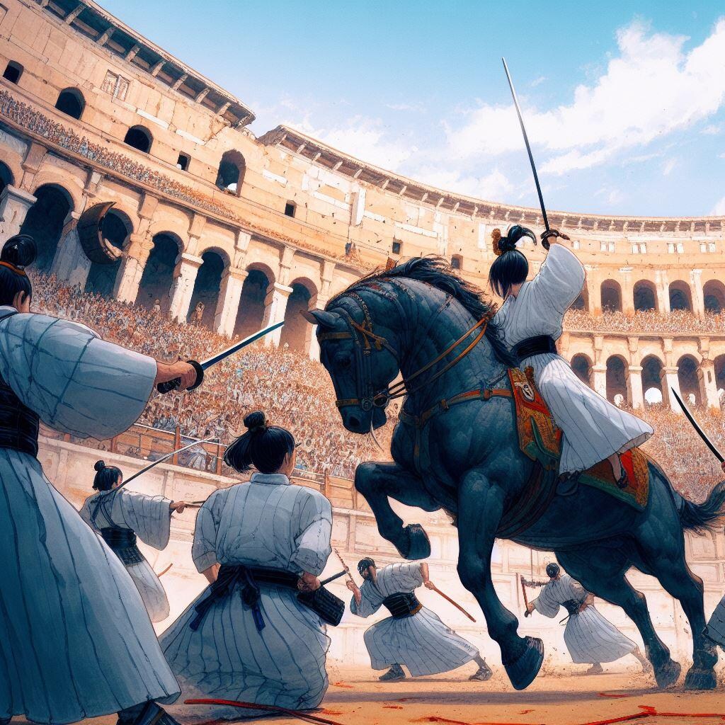 【DALL-E3】コロッセオで戦う剣道女子から想像ふくらみました