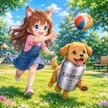 女の子と友だちのビール犬 3枚目