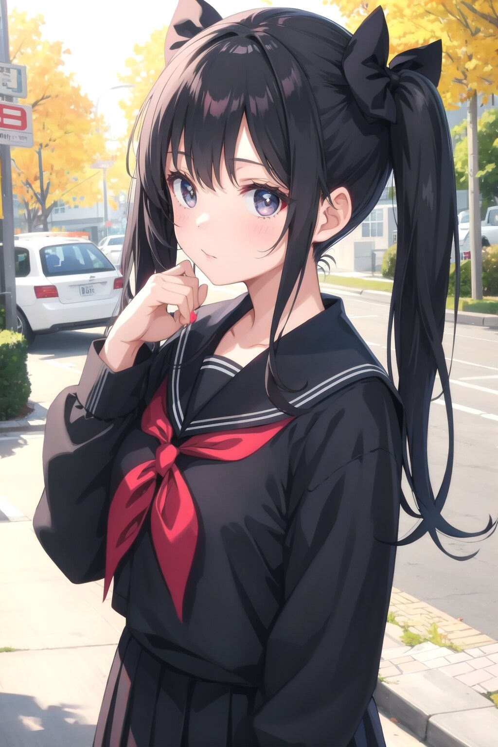 黒髪ツインテセーラーJK