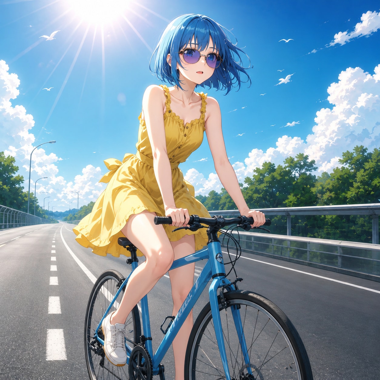 青空の下、風を感じる少女