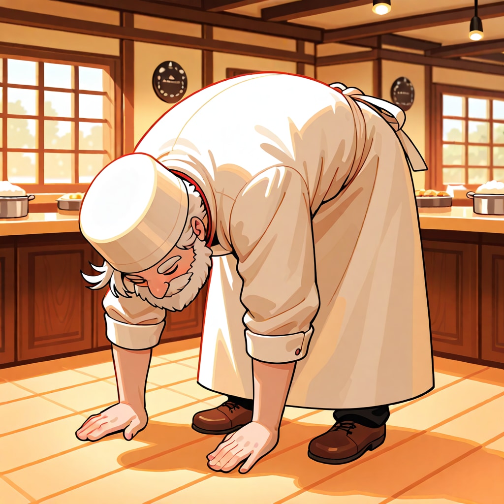 お辞儀する料理人を生成したかったんです。